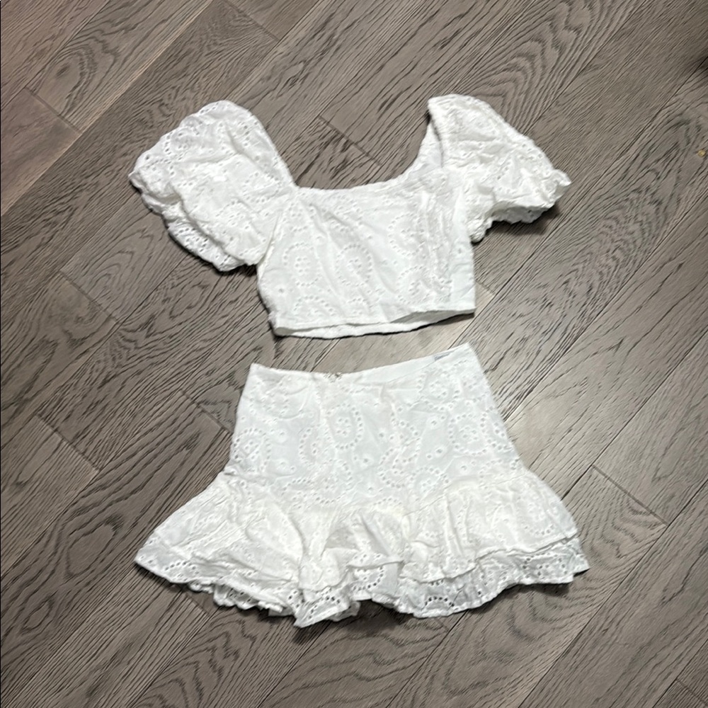 White Eyelet matching top & Skirt set